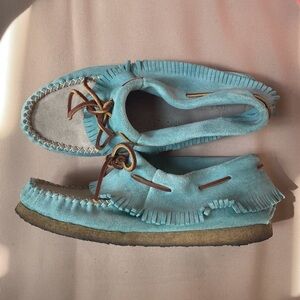 Eastland Casio Fringe Moccasin Booties Blue 7.5